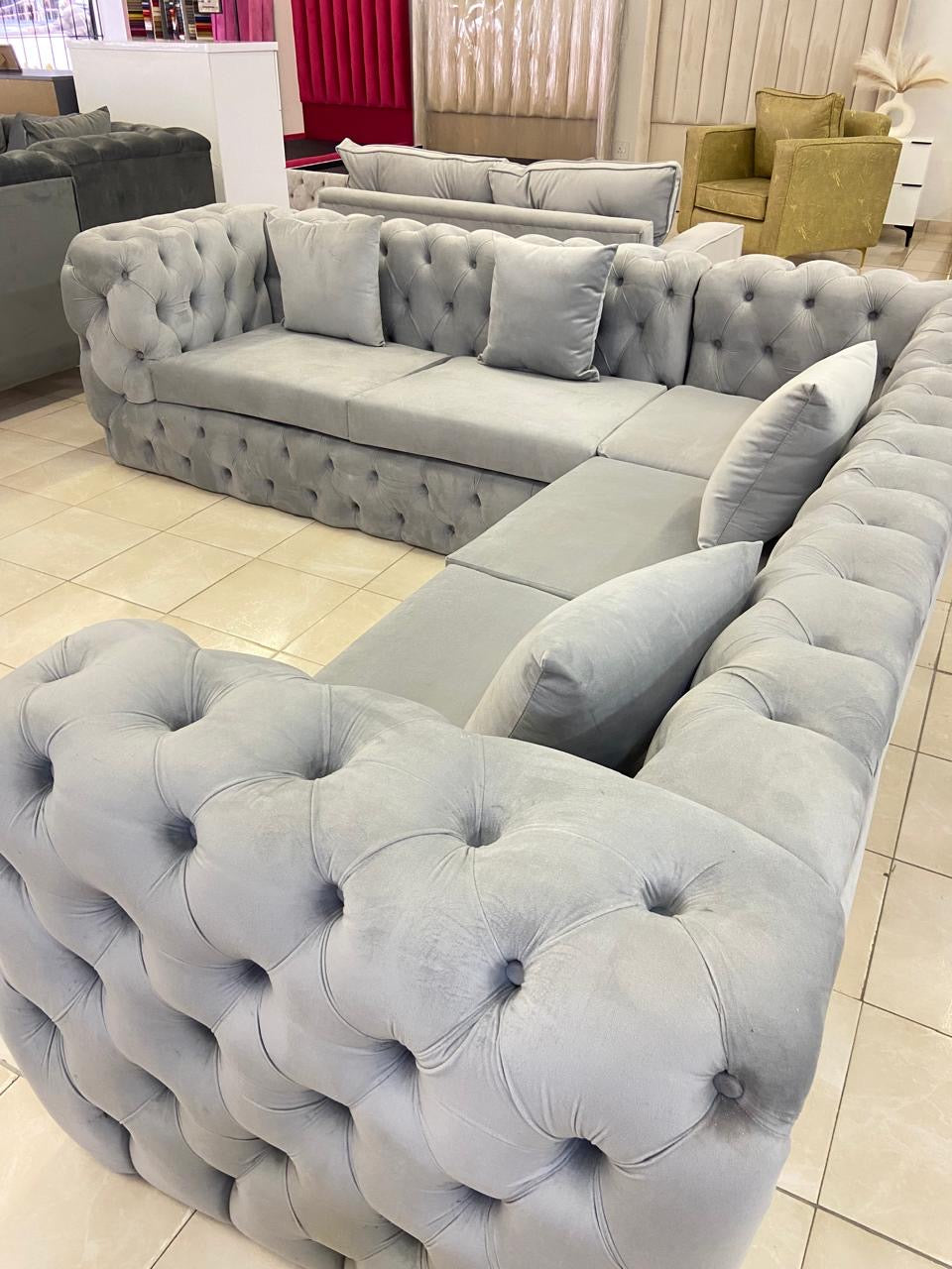 Half Room Corner Couch - Fully Buttoned Luxe Living Interiors