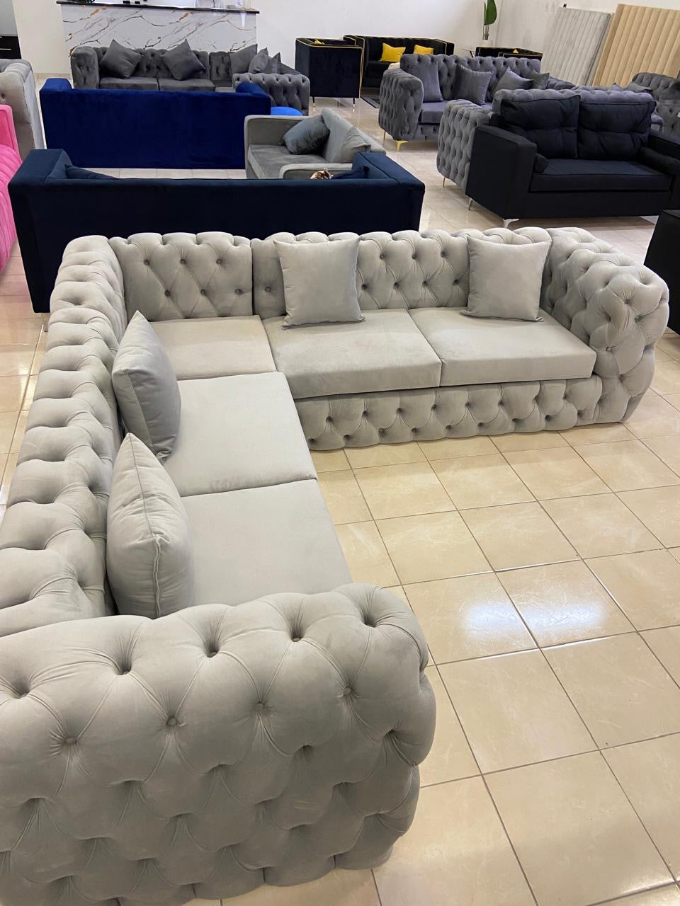 Half Room Corner Couch - Fully Buttoned Luxe Living Interiors