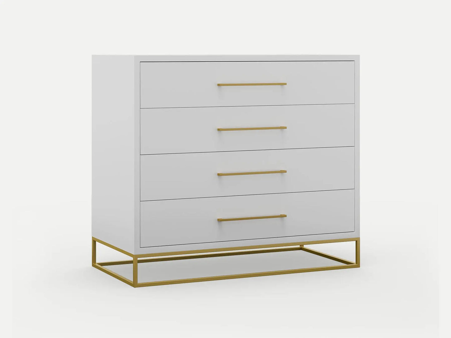 Chest of DrawersAdd a touch of luxury to your home with our Glossy Wood Chest of Drawers. Featuring a glossy white finish and gold accents, this chest boasts four drawers for ample Luxe Living InteriorsGlossy Wood Chest