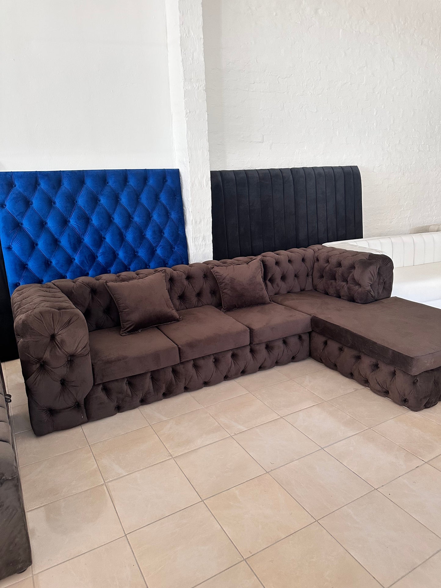 Curvy-Buttoned L-Shaped Couch