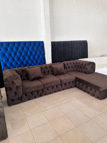 Curvy-Buttoned L-Shaped Couch Luxe Living Interiors