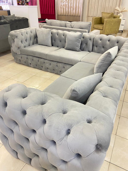 Half Room Corner Couch - Fully Buttoned