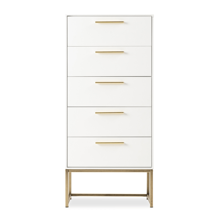 Chest of DrawersAdd a touch of luxury to your home with our Glossy Wood Chest of Drawers. Featuring a glossy white finish and gold accents, this chest boasts four drawers for ample Luxe Living Interiors5 Drawers - Normal Wood