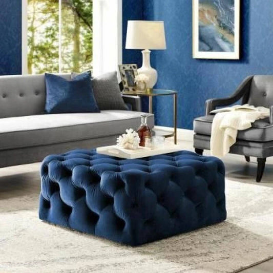 Square  Buttoned Ottoman Luxe Living Interiors