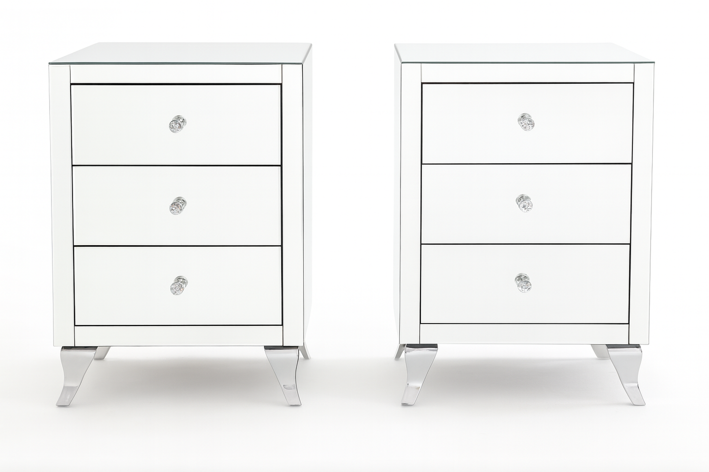 3-Drawer Glass Mirror Pedestals