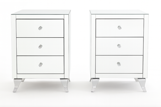 3-Drawer Glass Mirror Pedestals