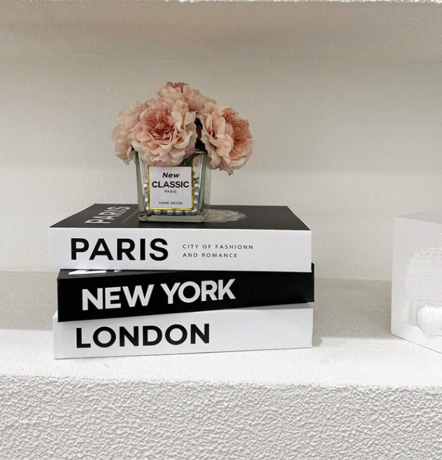 Luxury Decorative Artificial Books - 3pcs London, Paris, New York Luxe Living Interiors