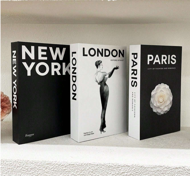 Luxury Decorative Artificial Books - 3pcs London, Paris, New York Luxe Living Interiors