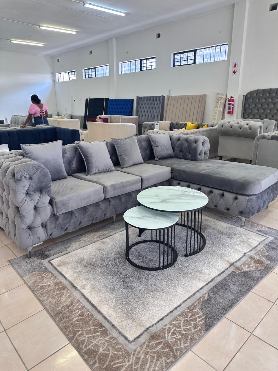 Curvy-Buttoned L-Shaped Couch