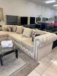 Round-Arms Curvy-Buttoned L-Shaped Couch Luxe Living Interiors