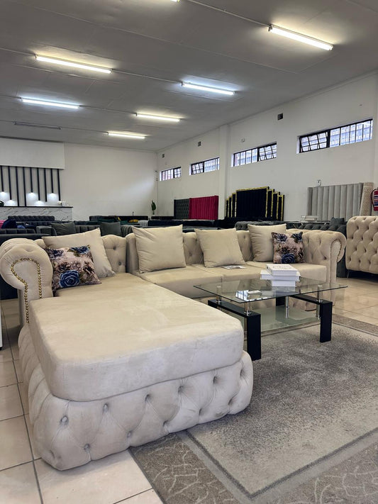 Round-Arms Curvy-Buttoned L-Shaped Couch