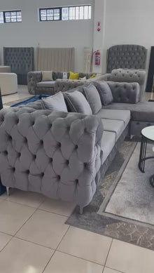 Curvy-Buttoned L-Shaped Couch