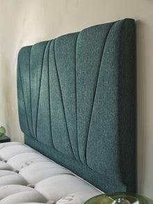 The Riviera Fan Headboard in teal linen - Art Deco fan channel headboard - Luxe Living Interiors