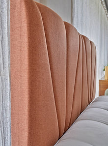 The Riviera Fan Headboard in terracotta linen - Art Deco fan channel headboard - Luxe Living Interiors