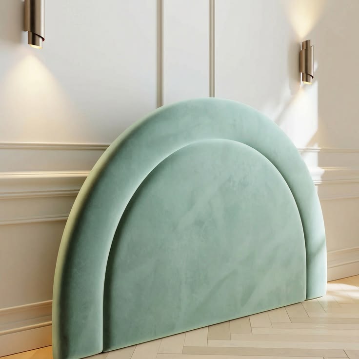 The Soleil Arch Headboard - curved double-arch velvet headboard in mint - Luxe Living Interiors