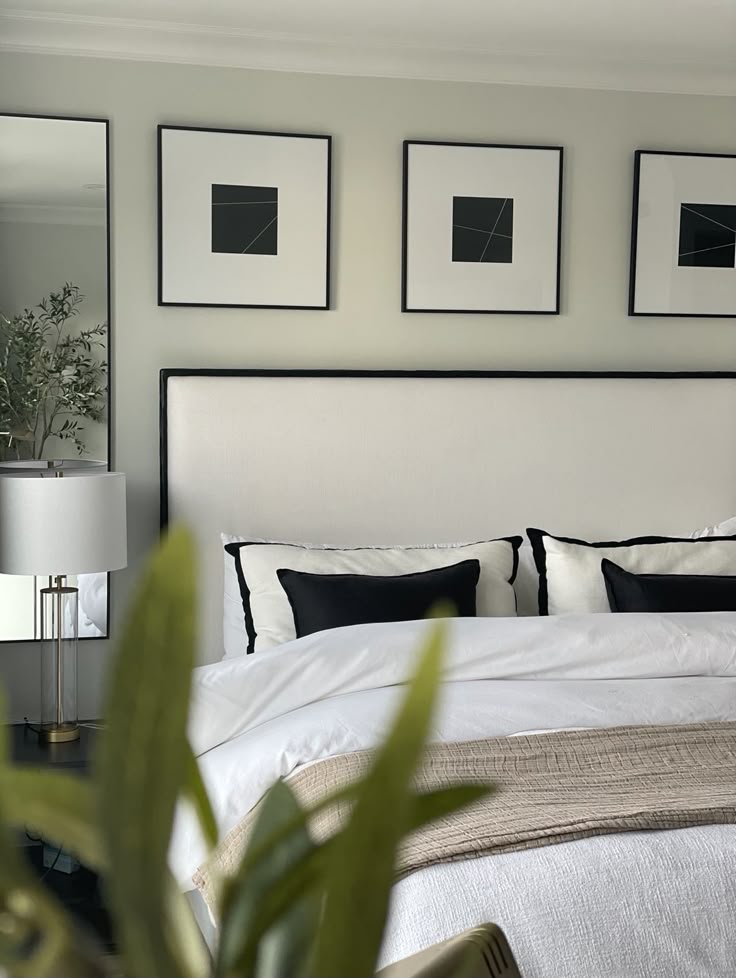 The Tuxedo Headboard - cream upholstered headboard with black contrast trim - Luxe Living Interiors